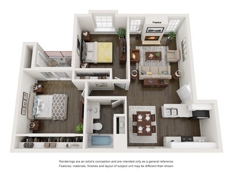 Floor plan for 2 beds, 1 bath, 812 sqft